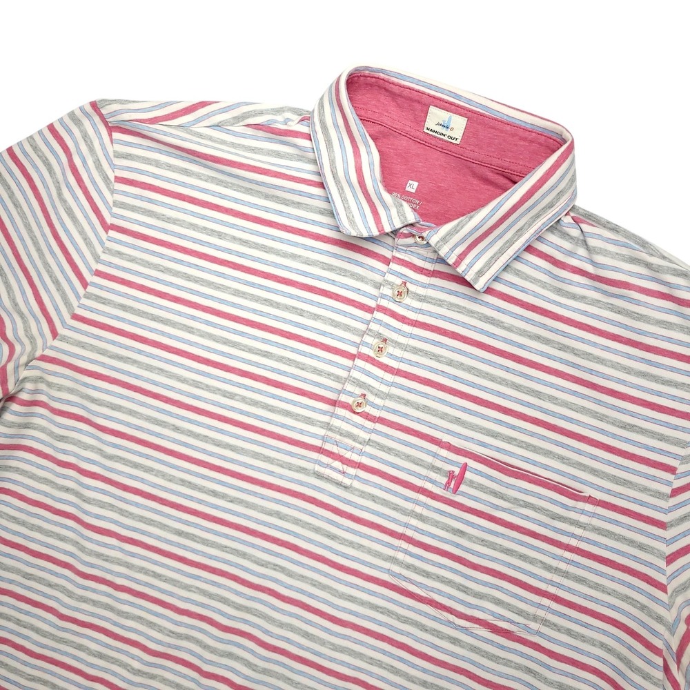 Johnnie-O Hangin' Out Polo Shirt Mens XL Multicolor Stripe Pocket Stretch Casual
